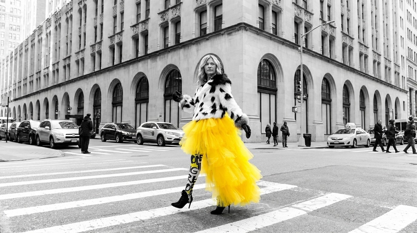 Woman crossing a city street in heels